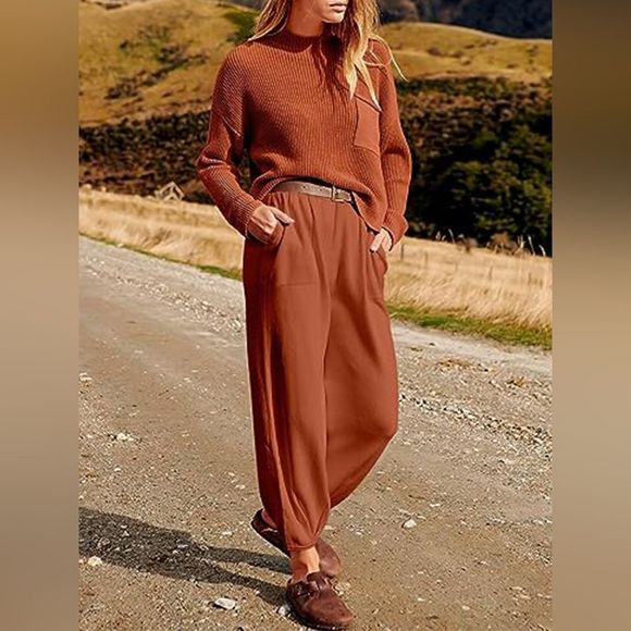 Brick Red Knit Top and Joggers Set